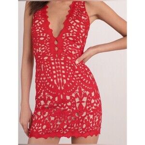 Tobi Chantelle Lace Up Bodycon Dress Red Small